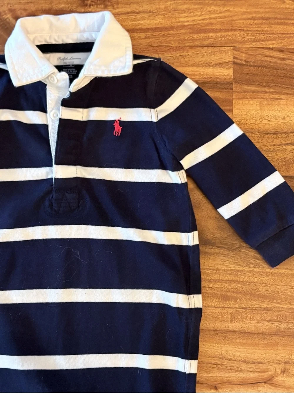 Ralph Lauren Baby Boy Navy White Striped Rugby Romper Coverall 9 Month Pony Logo